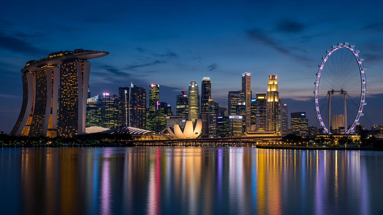 Night waterfront skyline. Not a photograph of a SylvanFlow office, laboratory, or customer site.